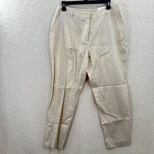 Women's Anne Klein Ankle Chalk Gold Linen Blend Pants Trousers Size 8 NWT